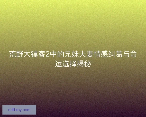 荒野大镖客2中的兄妹夫妻情感纠葛与命运选择揭秘
